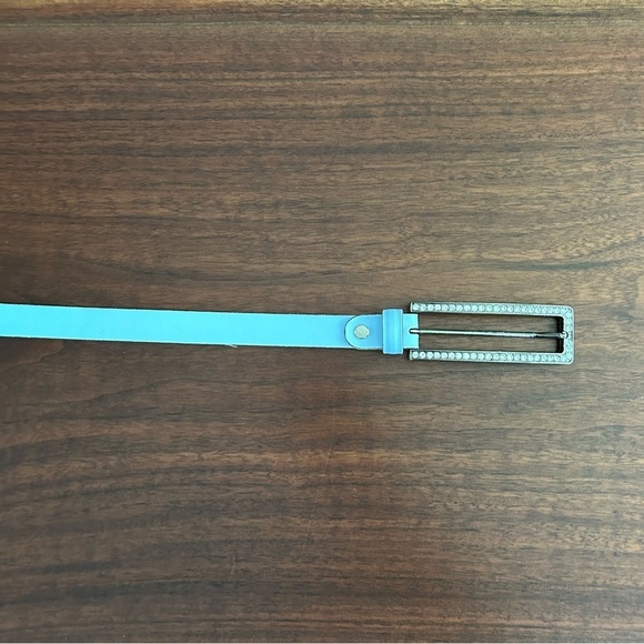 Vera Pelle Vintage Light Blue Leather Belt Rhinestone Studded Rectangular - Picture 8 of 9